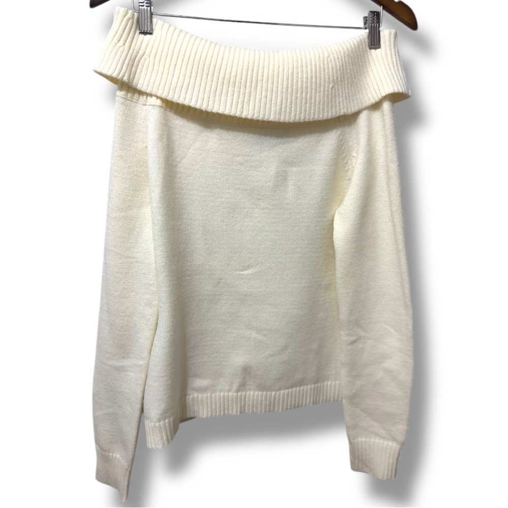 512 PRETTY GARDEN | NWOT Women’s Cream Off-Shoulder Foldover Neck Sweater (sz M) - Picture 5 of 16